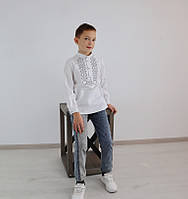 Детская рубашка с вышивкой Остин серыми нитями, рубашка вышитая, рубашка вышиванка, рубашка с вышивкой