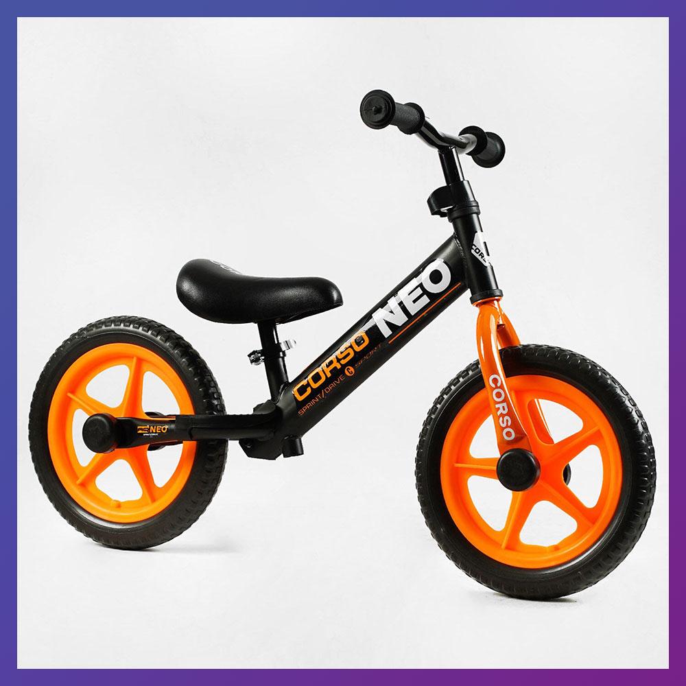 Дитячий біговел велобіг на сталевій рамі 12 дюймів CORSO NEO EN-69790 EVA-колеса Чорний, фото 1
