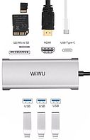 Адаптер WIWU Alpha 7 in 1 USB-C Hub A731HP 1xType-C 1xHDMI 1xSD 1xMicroSD 3xUSB3.0 gray