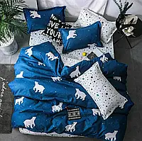Синий двухцветный семейный набор хлопкового постельного белья с рисунками медведей из Бязи Gold Черешенка™