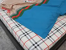 Стильний євро максі комплект постільної білизни в клітинку Burberry 200*220 бавовняний із Бязі Gold, Черешенька, фото 6