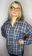 Синя картата сорочка жіноча під джинси сорочка синя в клітинку Oversize XL, 48/50
