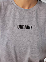 Футболка женская парная, хлопковая, патриотическая, с украинской символикой, Ukraine, Серый, L
