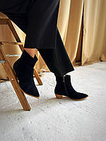 Женские черные ботинки казаки натуральная замша Деми