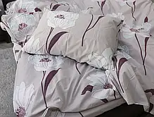 Світлий м'який Євро максі комплект сірого постільної білизни з білими квітами 200*220 з Бязі Gold Пакистан, Черешенька, фото 5