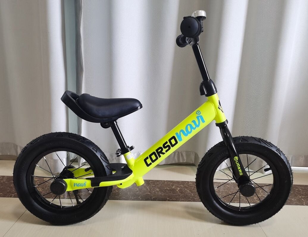 Дитячий біговел велобіг на сталевій рамі 12 дюймів Corso Navi NV-12174 надувні колеса Жовтий, фото 1