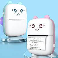 Портативный мини-принтер + рулон термобумаги(1шт) Детский карманный принтер Cat