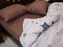 Двоколірний євро максі комплект постільної білизни Зірочки 200*220 бязь Gold бавовняний комбінований, Черешенька, фото 5