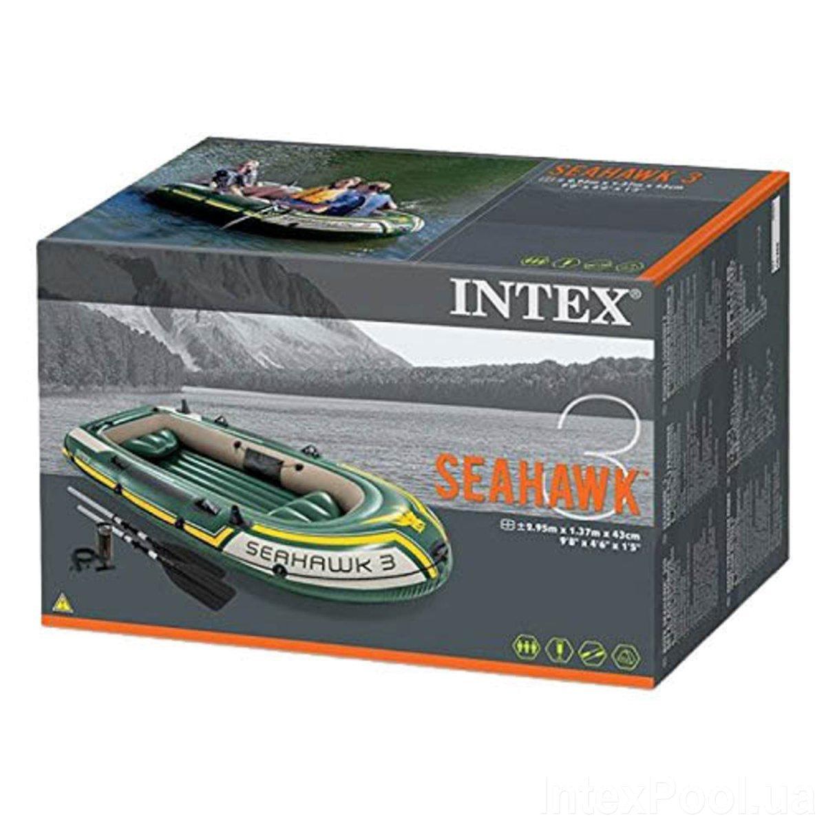 Трехместная надувная лодка Intex 68380 Seahawk 3 Set, 295 х 137 см, с веслами и насосом D_101 - фото 10 - id-p2114853716