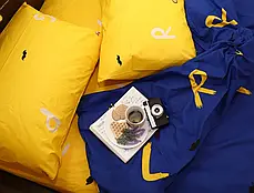 Жовто-синій Євро максі комплект постільної білизни з принтом Букви 200*220 комбінований двоколірний із Бязі Gold, Черешенька, фото 3