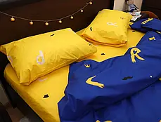Жовто-синій Євро максі комплект постільної білизни з принтом Букви 200*220 комбінований двоколірний із Бязі Gold, Черешенька, фото 4