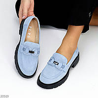 Современные молодежные голубые замшевые туфли лоферы натуральная замша 37-24 см