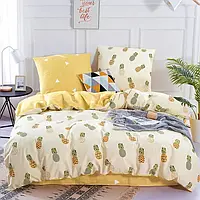 Двухцветный желто белый семейный набор хлопкового постельного белья принт ананасы из Бязи Gold от Черешенка