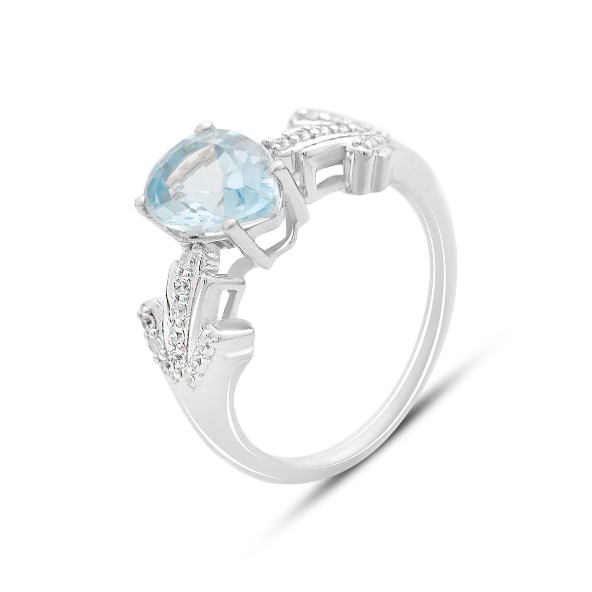 Срібне кільце ortex з натуральним топазом 2.593ct, фіанітами, вага виробу 3,49 г (2152095) 17 розмір