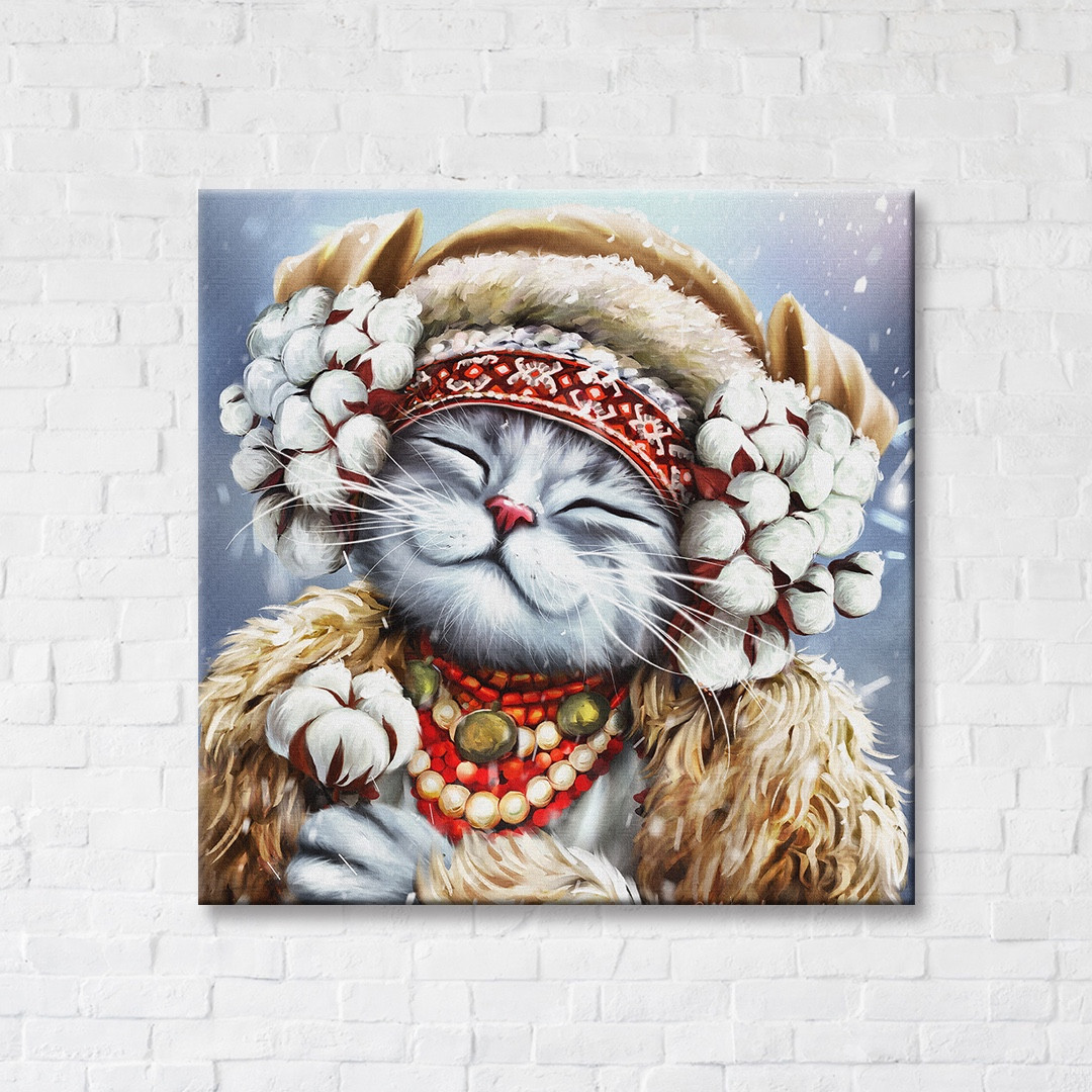 Картина постер на полотні Киця-зима