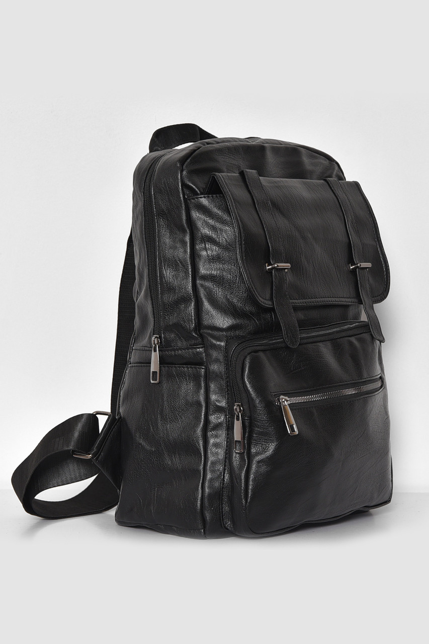 Рюкзак чоловічий з екошкіри чорного кольору 173447P
