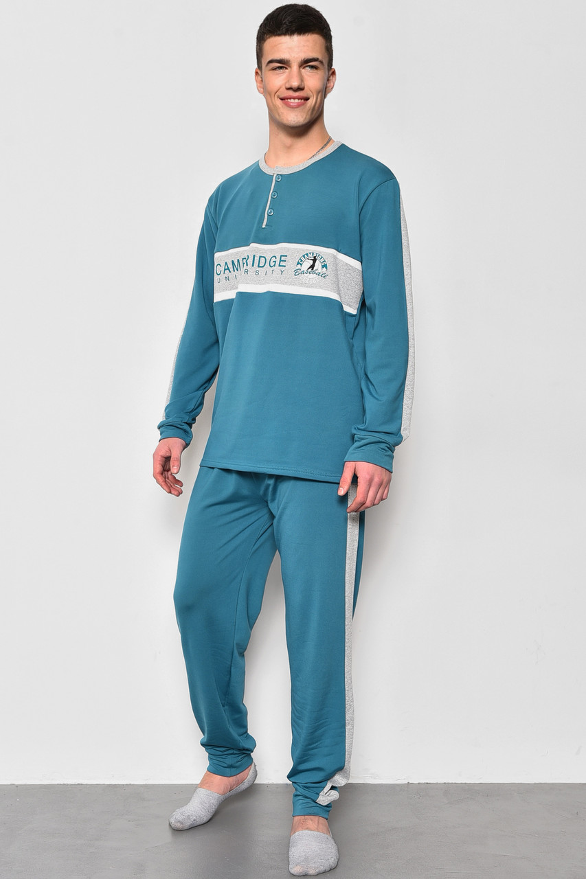 Піжама чоловіча на флісі напівбатальна смарагдового кольору 174132P