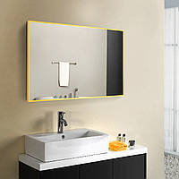 Зеркало настенное в ванную с алюминиевой желтой рамой. Зеркала в прихожую, для ванной комнаты, дома