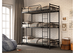 Ліжко триярусне металеве TRIO МК. Ліжко в спальню з металу в стилі Loft