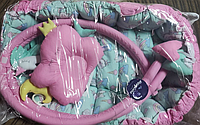 Детский игровой развивающий коврик - Кокон гнездышко для новорожденного 2 в 1 "Единорог" SKL