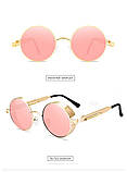 Рожеві круглі окуляри в жовтій оправі сонцезахистні., фото 4