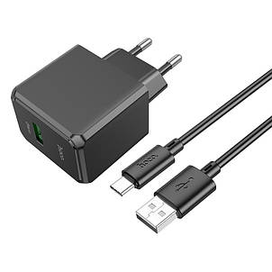 МЗП Hoco CS12A Ocean single port QC3.0 charger set (Type-C) (EU) Black, фото 1