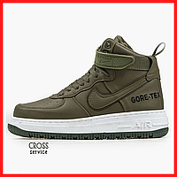 Кроссовки зимние мужские Nike Gore-Tex High khaki green с мехом / Найк Гор Текс хаки зеленые на меху