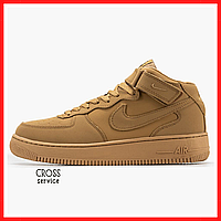 Кроссовки зимние мужские Nike air Force 1 Mid brown с мехом / Найк аир Форс 1 мид коричневые на меху