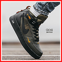 Кроссовки зимние мужские Nike Air Force 1 khaki с мехом / Найк аир Форс 1 хаки на меху