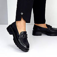 Женские туфли лоферы кожаные стильные классические черные натуральная кожа 41