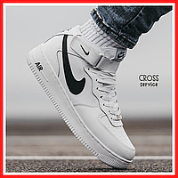 Кроссовки зимние мужские Nike Air Force 1 white с мехом / Найк аир Форс 1 белые на меху