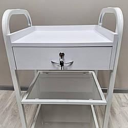 Візок маніпуляційний/клац косметологічний R-9w_ST на 2 полиці, скло, біла