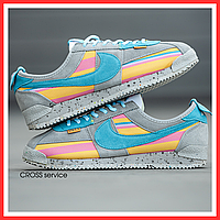 Кроссовки мужские Nike Cortez Reindbow Grey Blue Yellow Pink/ Найк Кортез серые замшевые