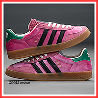 Кроссовки женские Adidas x Gucci Gazelle Pink Velvet / кеды Адидас Газели розовые 36