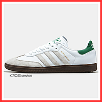 Кросівки чоловічі та жіночі Adidas Sambа white green  / кеди Адідас Самба білі із зеленим
