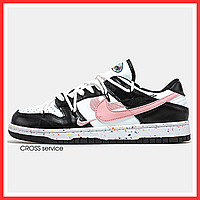 Кроссовки женские и мужские Nike SB Dunk Low Black White Pink / кеды Найк СБ Данк белые черные розовые