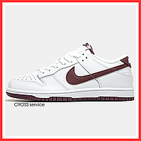 Кроссовки мужские и женские NIke SB Dunk White Bordo / кеды Найк СБ Данк белые