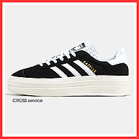 Кросівки жіночі і чоловічі Adidas Gazelle Bold Black White / кеди Адідас Газелі болд чорні
