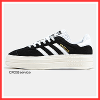 Кроссовки женские и мужские Adidas Gazelle Bold Black White / кеды Адидас Газель болд черные