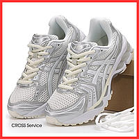 Кроссовки женские и мужские Asics Gel-Kayano 14 White Silver / Асикс гель каяно 14 белые серебряные