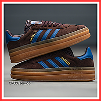 Кроссовки женские и мужские Adidas Gazelle Bold Brown Blue / кеды Адидас Газель болд коричневые синие