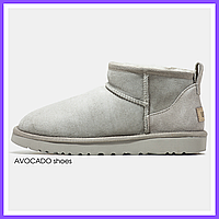 Сапоги зимние женские и мужские UGG Classic Ultra Mini light grey с мехом / черевики УГГи мини серые на меху