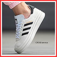 Кроссовки женские и мужские Adidas Gazelle Bold white black / кеды Адидас Газель болд белые с черным