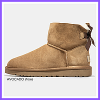 Сапоги зимние женские и мужские UGG Mini Bailey Bow brown с мехом / черевики УГГи мини коричневыена меху 36