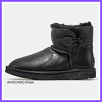 Ботінки зимові жіночі та чоловічі UGG Mini Bailey Button Black з хутром / УГГи класік чорні на хутрі