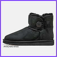 Ботинки зимние женские и мужские UGG Mini Bailey Button Black с мехом / УГГи класик черные на меху