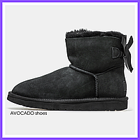 Ботінки зимові жіночі та чоловічі UGG Mini Bailey Bow Black з хутром / УГГи класік чорні на хутрі