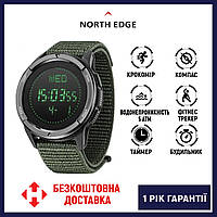 ((ОРИГІНАЛ) North Edge Alps 5 BAR Green, Тактичний водостійкий годинник з компасом, легкий і ударостійкий