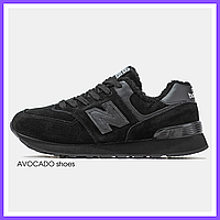 Кроссовки женские и мужские New balance 574 black с мехом / Нью Беланс черные на меху