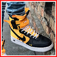 Кроссовки мужские Nike SF air Force 1 yellow black / Найк СФ аир Форс 1 черно-желтые высокие